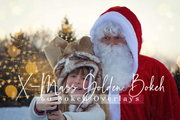 60 X-Mass Golden Bokeh Lights Overlays Add-Ons