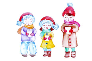 Christmas Carolers in Watercolor Style