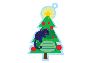 Christmas Tag with Christmas Tree and Cat
