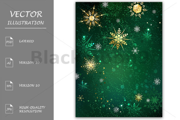 Gold Snowflakes on a Green Background